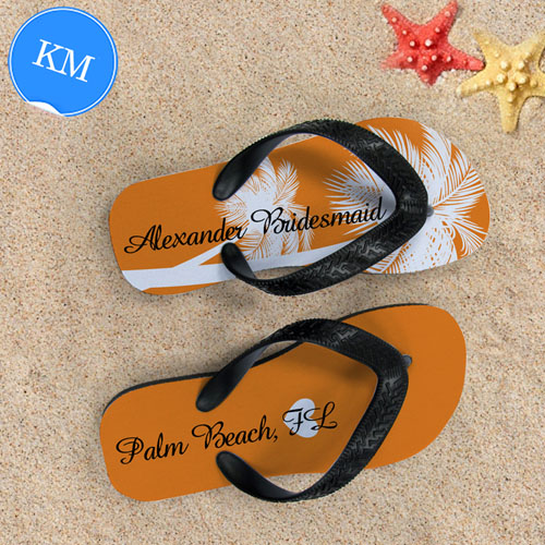 Mandarin Palm Tree Personalized Flip Flops, Kids Medium