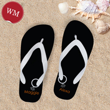 Black Wedding Ring Personalized Flip Flops White Straps, Women Medium