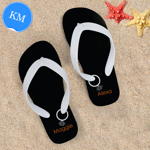 Black Wedding Ring Personalized Flip Flops White Straps, Kid Medium