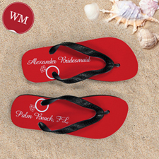 Red Wedding Ring Personalized Flip Flops, Women Medium