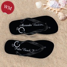 Black Wedding Ring Personalized Flip Flops, Women Medium