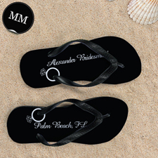 Black Wedding Ring Personalized Flip Flops, Men Medium