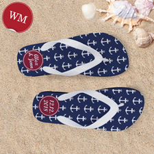 Navy Anchor Personalized Flip Flops, Women Medium