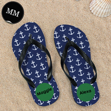 Navy Anchor Personalized Flip Flops, Men Medium
