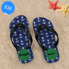 Navy Anchor Personalized Flip Flops, Kid Medium