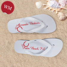 Red Wedding Ring Personalized Flip Flops, Women Medium
