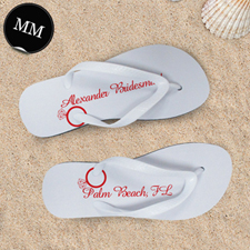 Red Wedding Ring Personalized Flip Flops, Men Medium