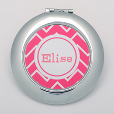 Fuchsia Chevron Personalized Round Compact Mirror