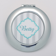 Monogrammed Grey Stripe Personalized Round Compact Mirror