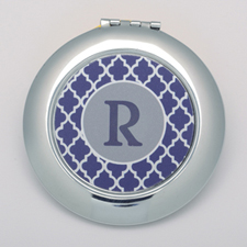 Navy Quatrefoil Personalized Round Compact Mirror