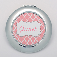 Carol Quatrefoil Personalized Round Compact Mirror