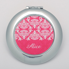 Fuchsia Damask Round Personalized Compact Mirror