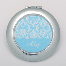 Aqua Damask Round Personalized Compact Mirror