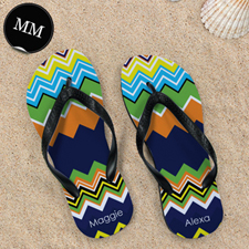 Rainbow Chevron Personalized Flip Flops, Men Medium