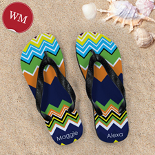 Rainbow Chevron Personalized Flip Flops, Women Medium