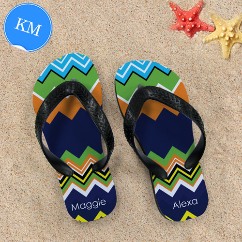 Rainbow Chevron Personalized Flip Flops ,Kid Medium