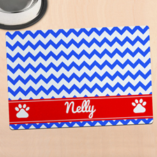 Blue Chevron Personalized Pet Meal Mat