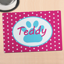 Hot Pink Polka Dot Personalized Paw Meal Mat