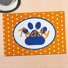 Orange Polka Dot Personalized Paw Meal Mat