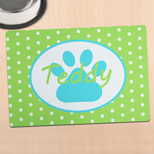 Lime Polka Dot Personalized Paw Meal Mat