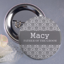 Damask Father Of The Groom Personalized Button Pin, 3