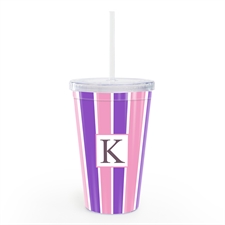 Pink Purple Stripe Personalized Acrylic Double Wall Tumbler