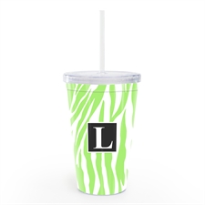 Lime Zebra Print Personalized Acrylic Double Wall Tumbler