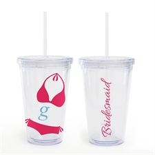 Pink Bikini Personalized Bridesmaid Acrylic Tumbler