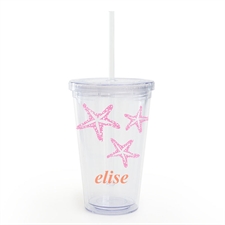 Custom Name Pink Starfish Acrylic Double Wall Tumbler