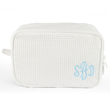 Monogrammed Embroidered White Cotton Waffle Weave Cosmetic Bag