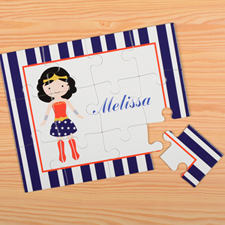 Supergirl Personalized Kids Puzzle, Blue Stripe