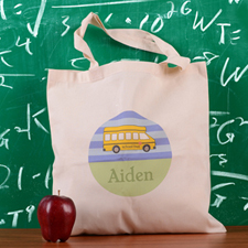 Blue Stripe School Bus Personalized School Tote Bag