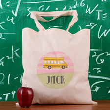Pink Stripe School Bus Personalized School Tote Bag