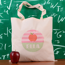 Pink Stripe Apple Personalized School Tote Bag