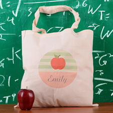 Teal Stripe Apple Personalized School Tote Bag