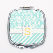 Aqua Vintage Stripe Personalized Square Mirror