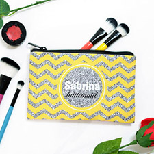 Yellow Glitter Chevron Personalized Cosmetic Bag