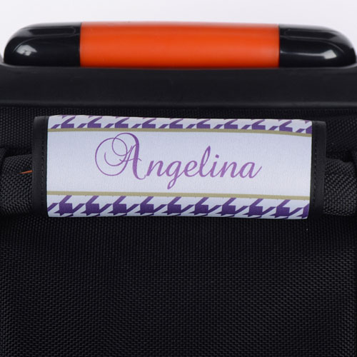 Purple Hounds Tooth Personalized Luggage Handle Wrap