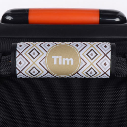Brown Grey Ikat Personalized Luggage Handle Wrap