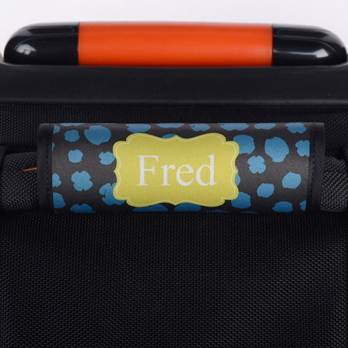Blue Yellow Leopard Personalized Luggage Handle Wrap