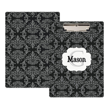 Black Damask Personalized Clipboard