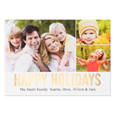 Collage Happy Holidays Gold Foil Personalized Photo Card