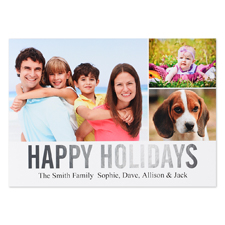 Collage Happy Holidays Silver Foil Personalized Photo Card
