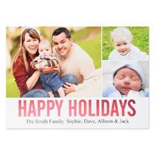 Collage Happy Holidays Red Foil Personalized Photo Card