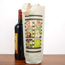 Black Stripe Collage Personalized Cotton Wine Tote Bag