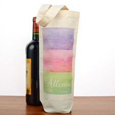 Watercolor Stripe Personalized Cotton Wine Tote Bag