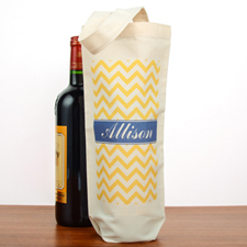Yellow Chevron Personalized Cotton Wine Tote Bag