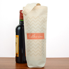 Grey Chevron Personalized Cotton Wine Tote Bag