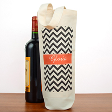 Black Chevron Personalized Cotton Wine Tote Bag