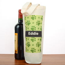 Paw Print Personalized Cotton Wine Tote Bag